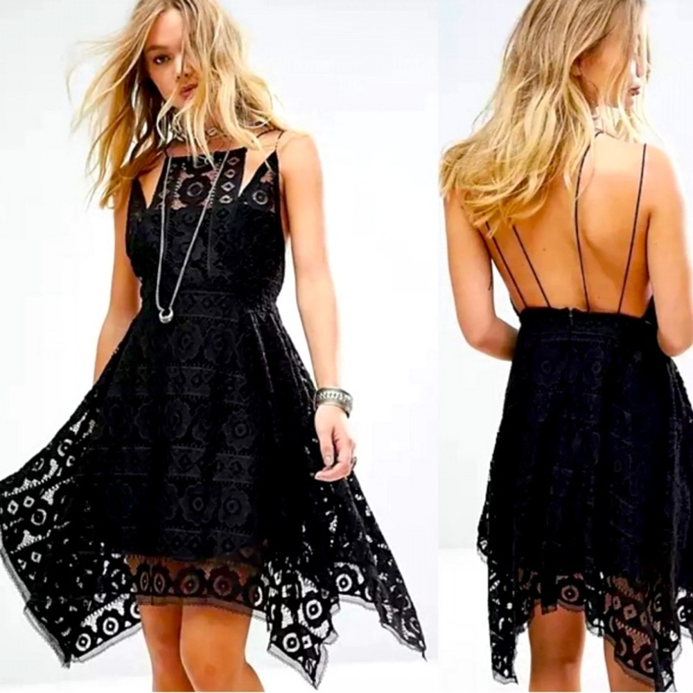 Free People Mini Black Lace Dress Sz Small
